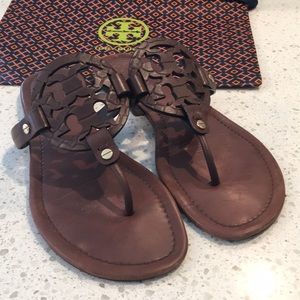 Tory Burch Miller Sandals Croc Brown Leather Sz 10